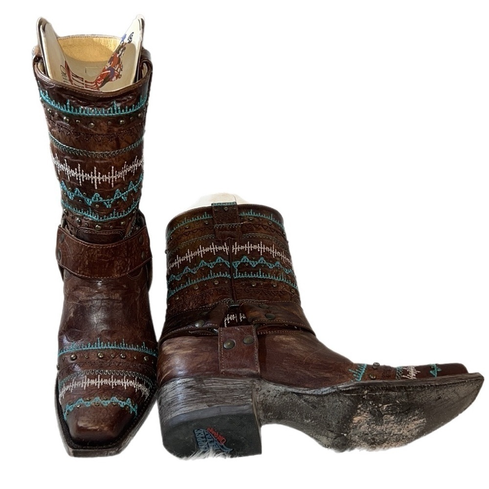 Old Gringo Yippe Ki Yay Apache Moon Strap 10”Brown Harness Embroidered Boot 8